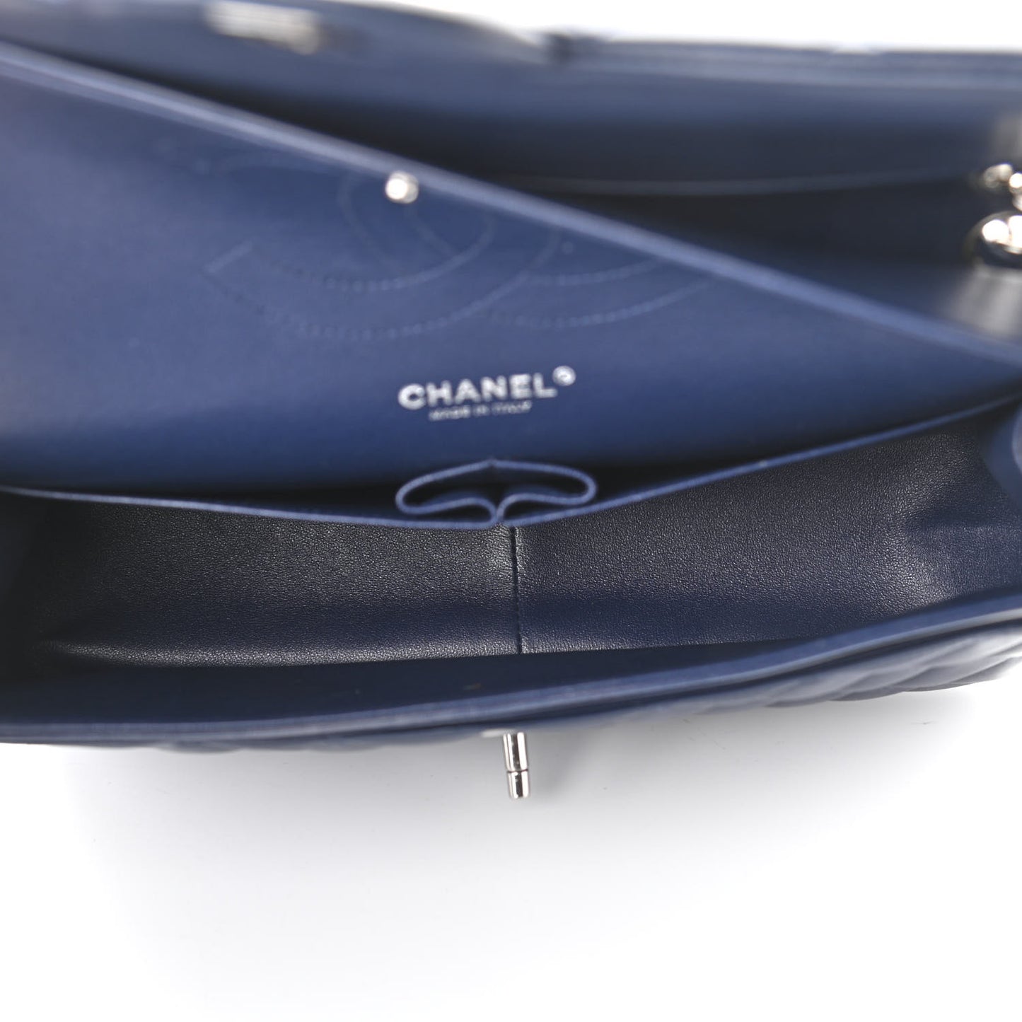 Lambskin Quilted Jumbo Double Flap Navy Blue