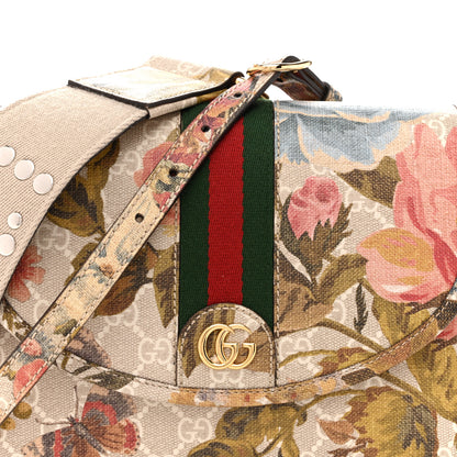 Gucci GG Supreme Monogram Water Flora Web Studded Mini Ophidia Flap Shoulder Bag Beige White Multicolor 8 of 10