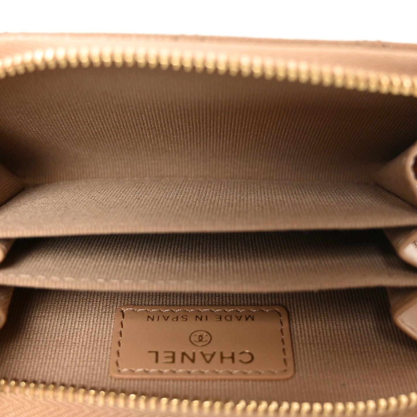 Caviar Quilted Zip Around Coin Purse Beige