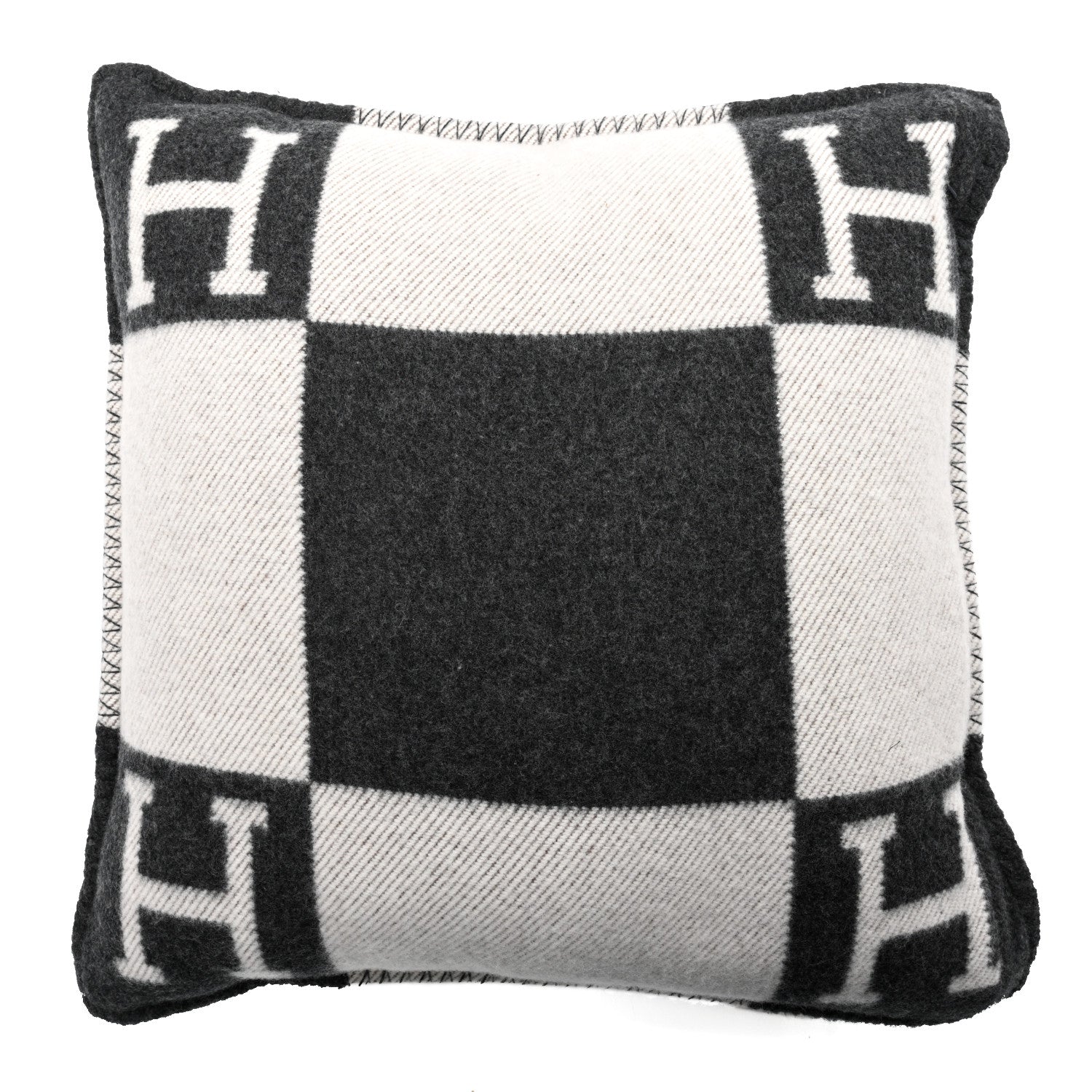 Hermes Wool Cashmere Avalon Pillow PM Ecru Gris Fonce 2 of 3