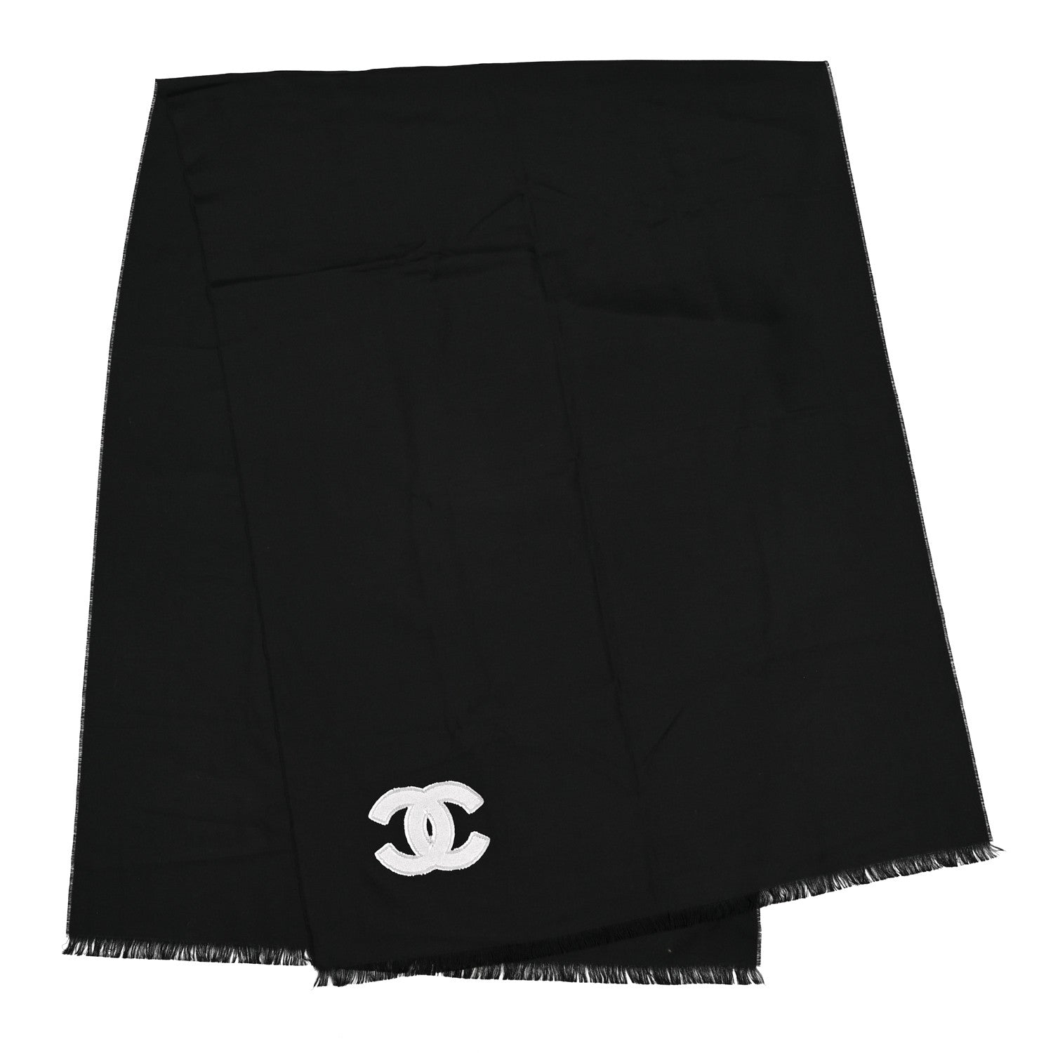 Chanel Cashmere Silk CC Logo Stole Black White 2 of 3