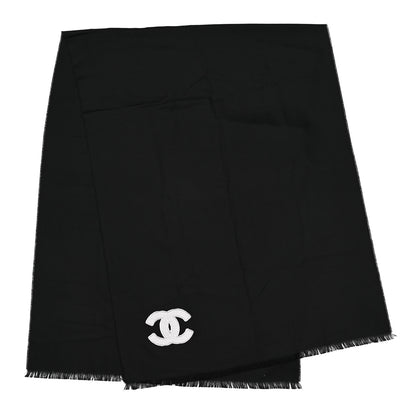 Chanel Cashmere Silk CC Logo Stole Black White 2 of 3