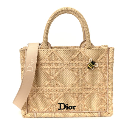 Christian Dior Raffia Cannage Crocheted Bee Mini Book Tote with Strap Natural 1 of 11