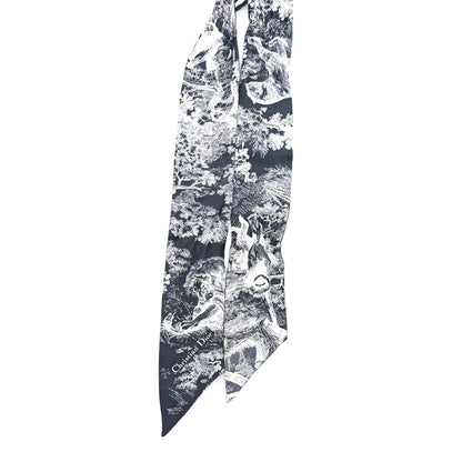 Christian Dior Silk Toile De Jouy Flowers Mitzah Scarf Blue White 2 of 3