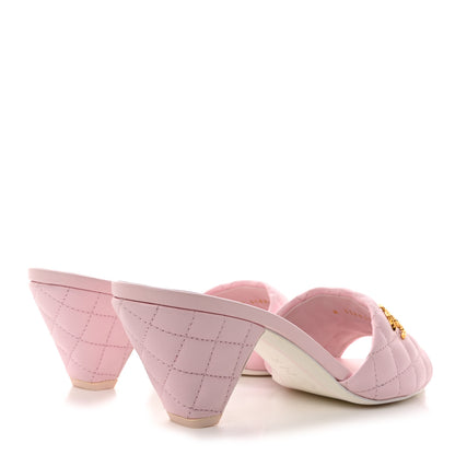 Chanel Lambskin Quilted Textured CC Mules 39 Light Pink 4 of 10