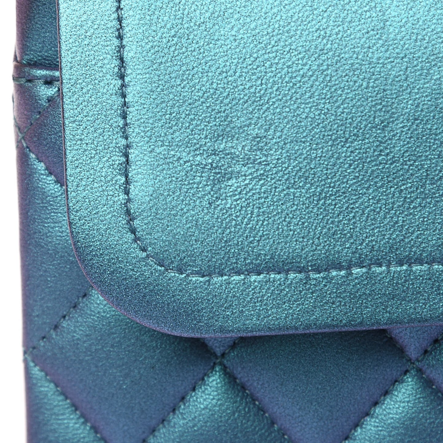 Metallic Lambskin Quilted Medium Double Flap Turquoise