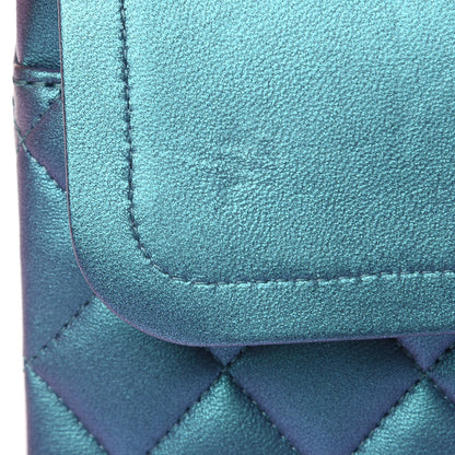Chanel Metallic Lambskin Quilted Medium Double Flap Turquoise 11 of 13