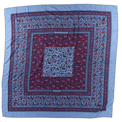 Hermes Cashmere Silk Chasse En Inde Shawl 140 Bleu Chine Violet Blue Jean 1 of 3