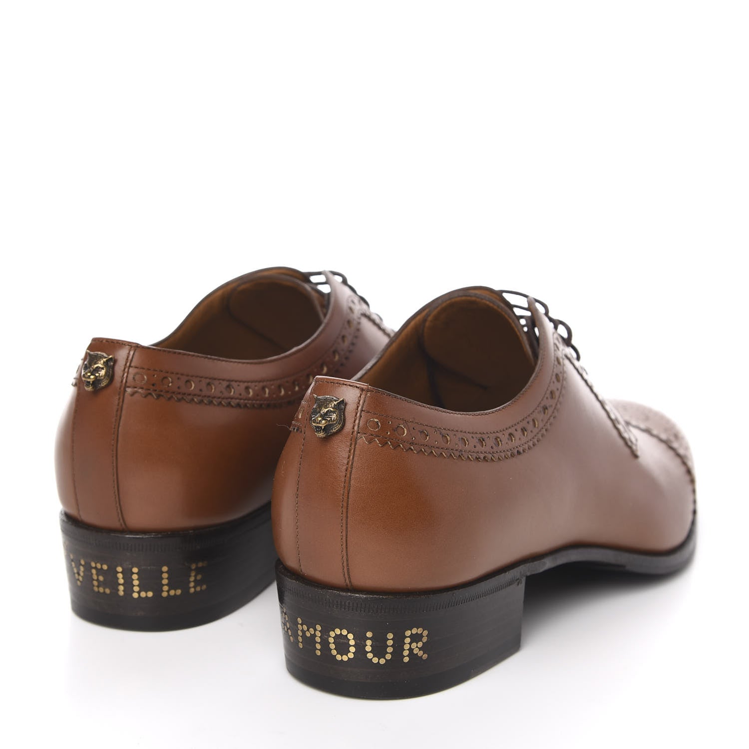 Gucci Waxed Calfskin Mens Reveille Amour Brogue Lace-Up Oxfords 8 Brown 4 of 9