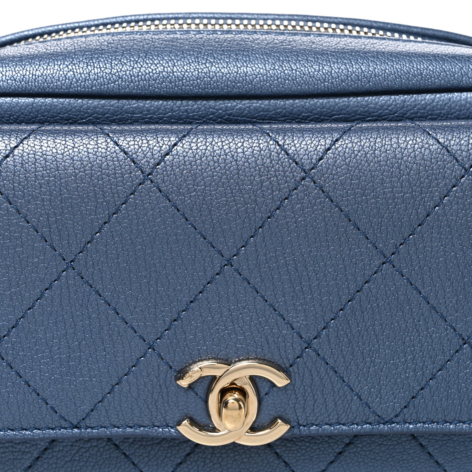 Chanel Metallic Goatskin Quilted Casual Trip Waist Bag Blue