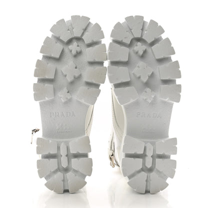 Prada Spazzolato Rois Re-Nylon Metal Triangle Logo Monolith Pouch Pocket 60mm Combat Boots 35.5 White 5 of 10