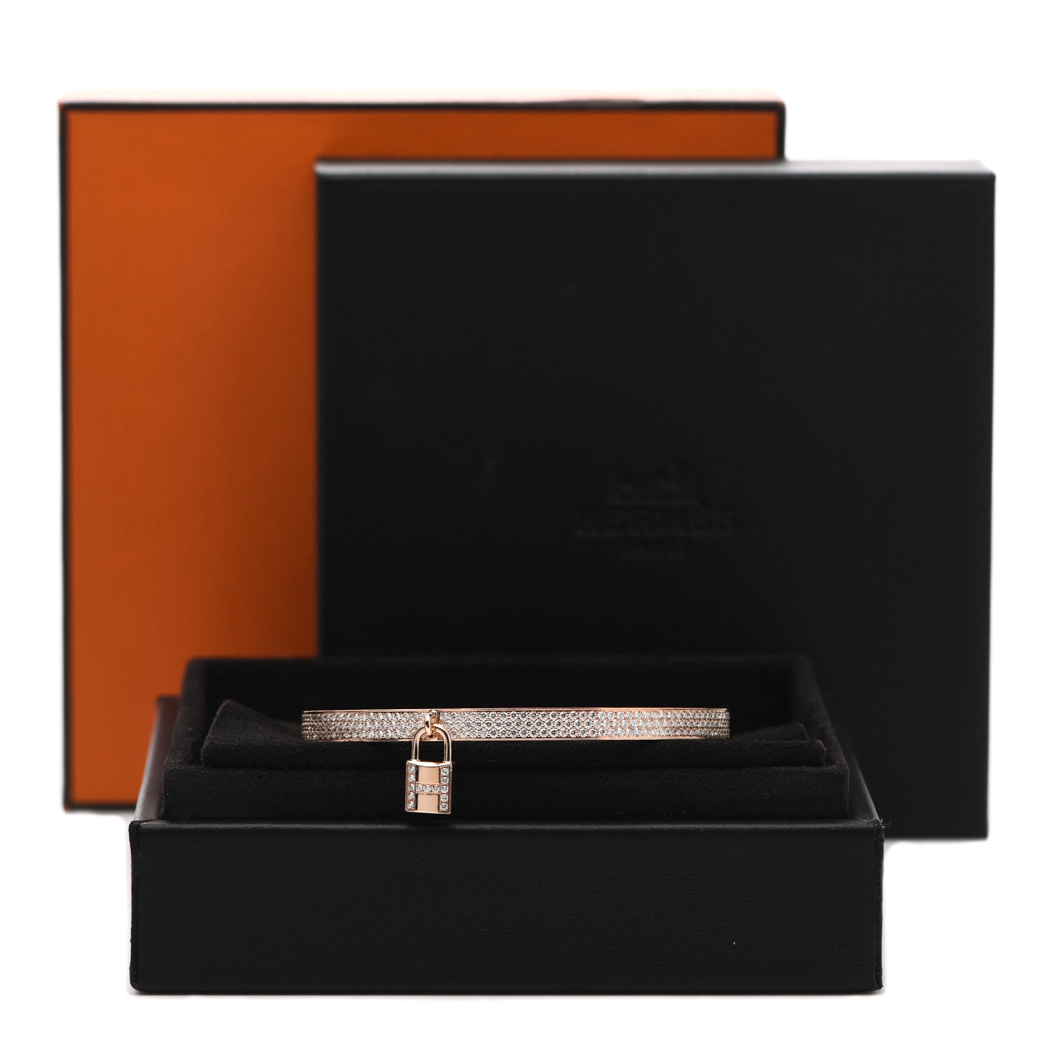 Hermes 18K Rose Gold Diamond Pave Kelly Clochette Cuff Bracelet ST 5 of 5