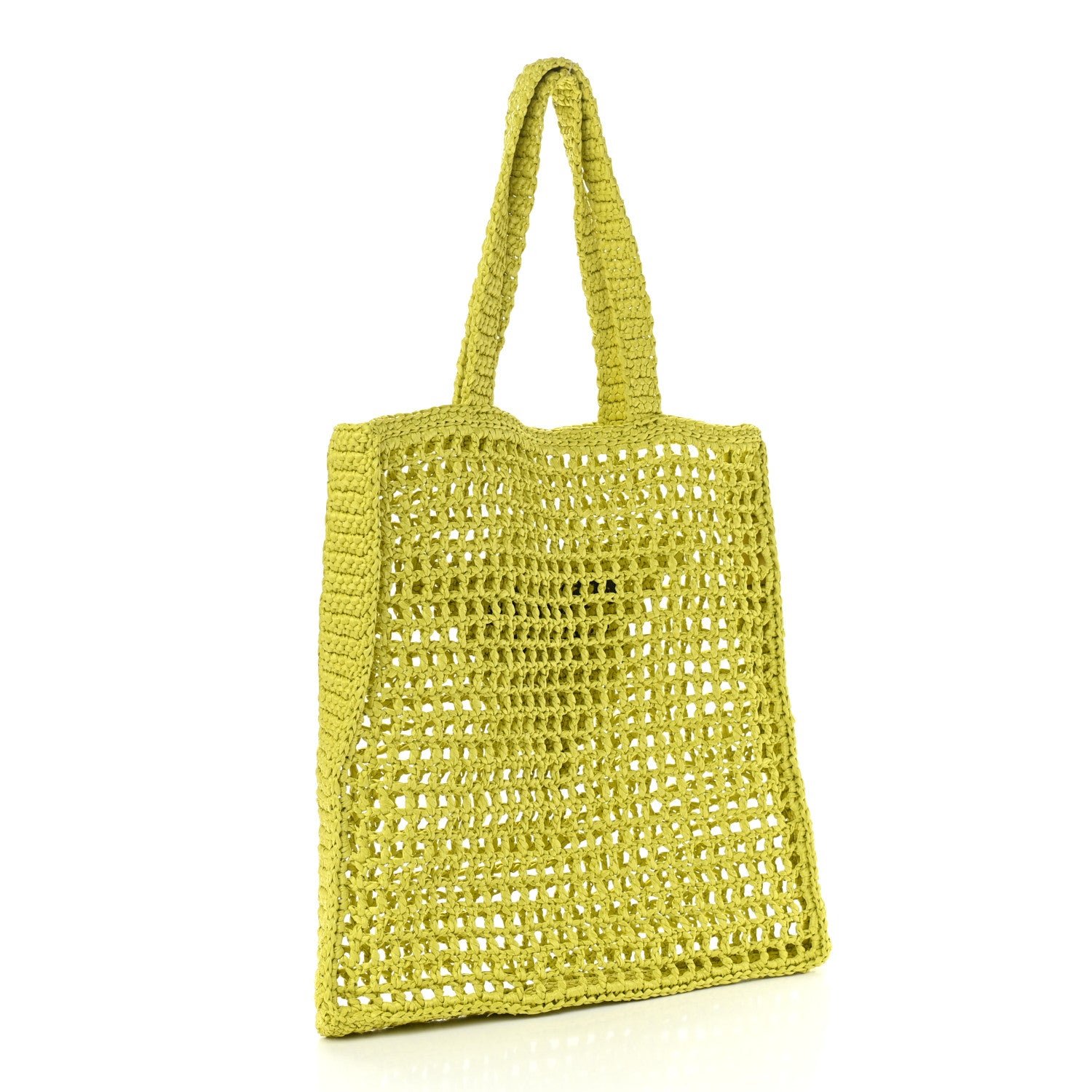 Prada Yarn Raffia Effect Crochet Logo Embroidered Tote Bag Cedro 3 of 9