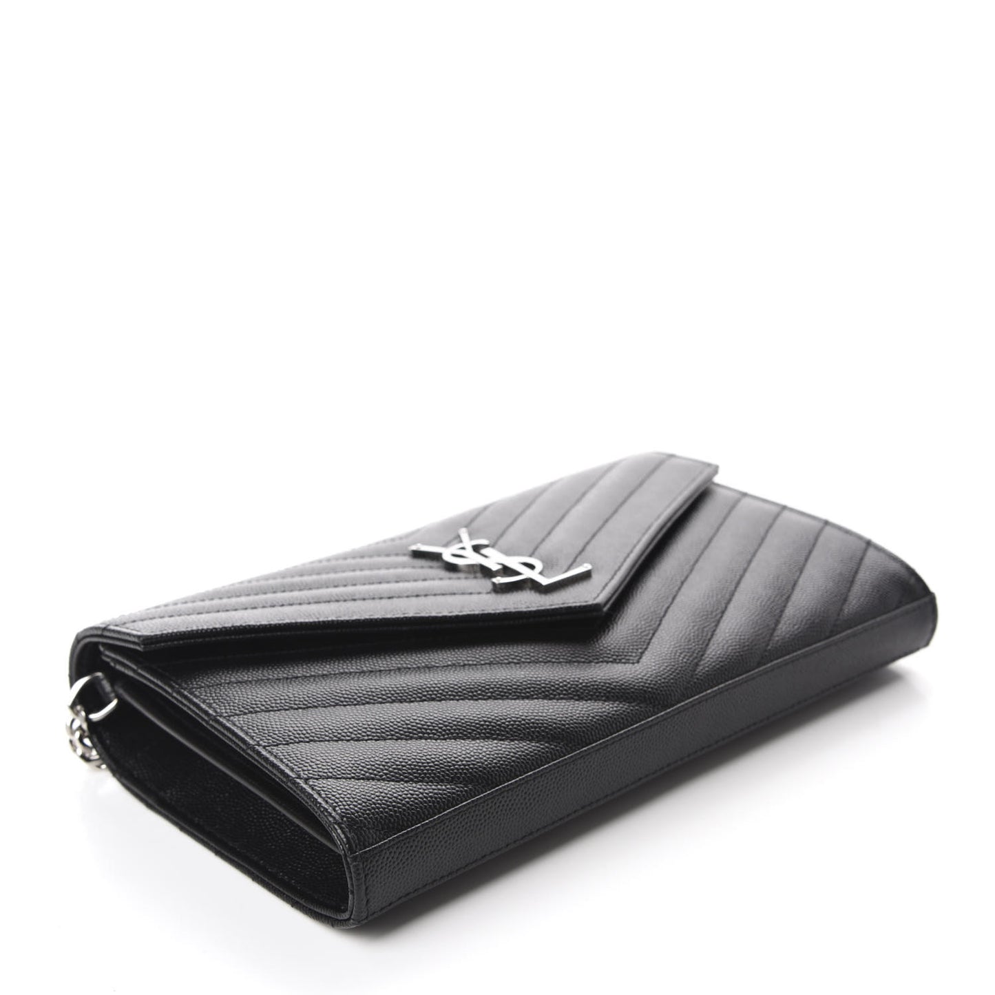 Grain De Poudre Matelasse Chevron Monogram Chain Wallet Black