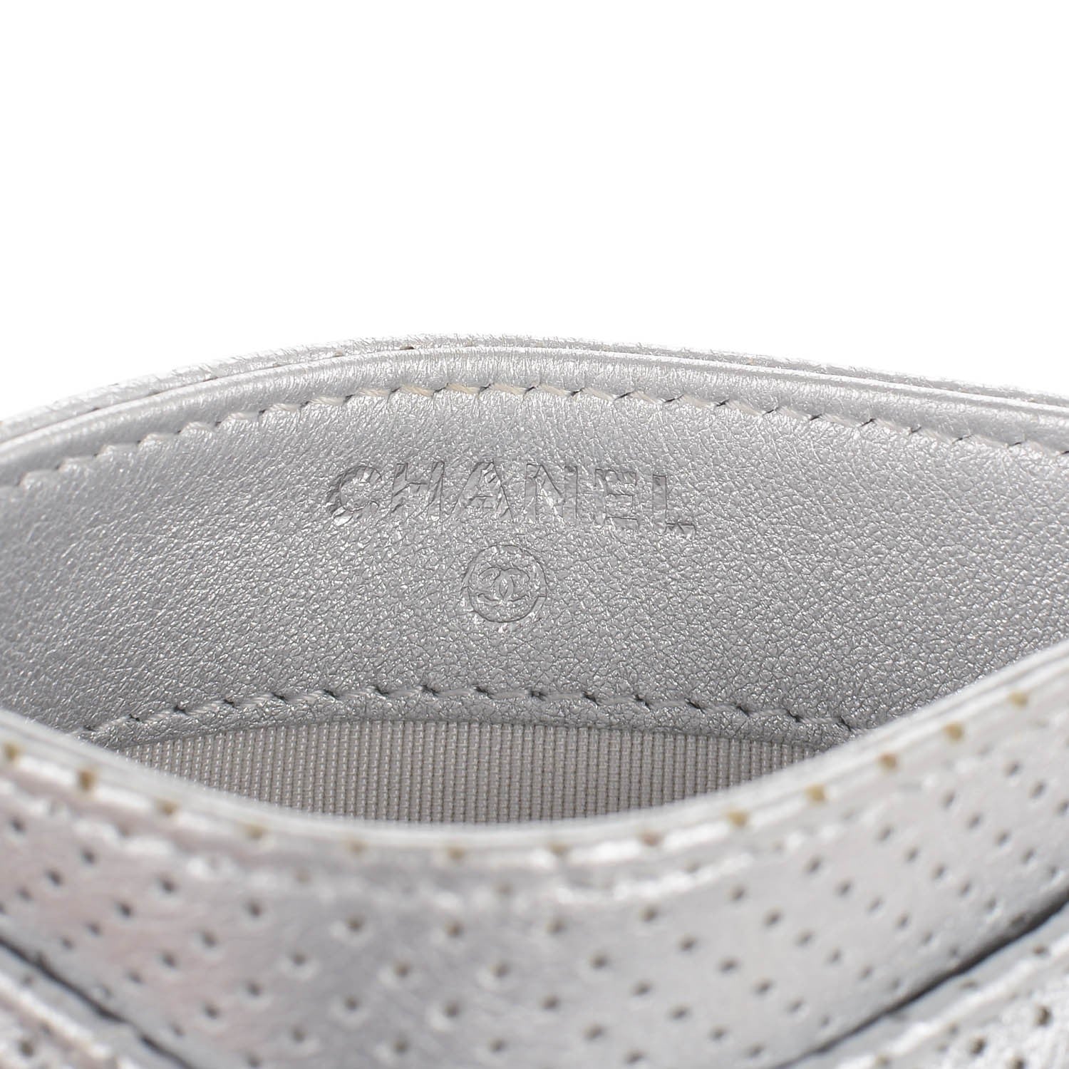 Chanel Perforated Lambskin Quilted Card Holder Light Silver 6 of 8