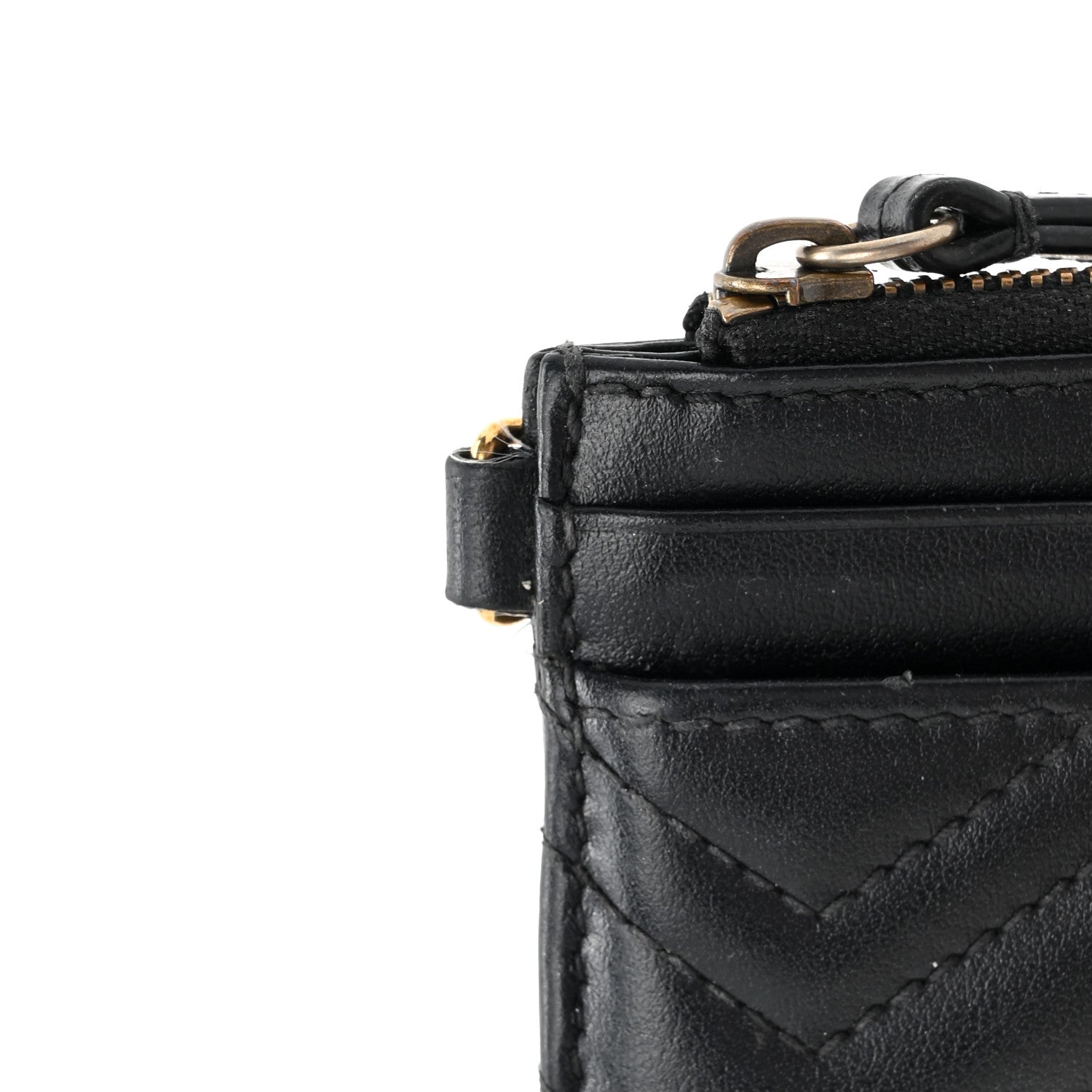 Gucci Calfskin Matelasse Chevron GG Marmont Key Case Card Holder Black 9 of 10