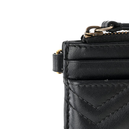 Gucci Calfskin Matelasse Chevron GG Marmont Key Case Card Holder Black 9 of 10