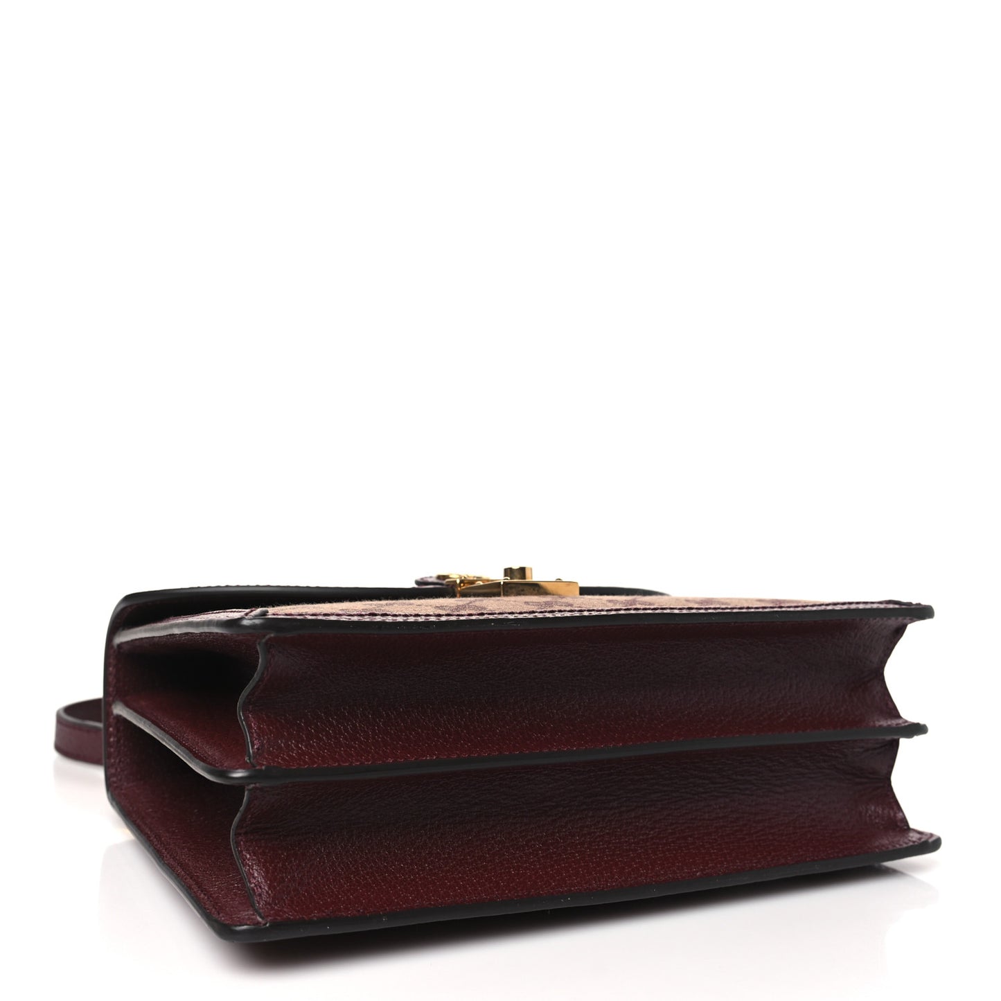 GG Supreme Monogram Textured Dollar Calfskin Web Small Ophidia Padlock Top Handle Bag Bordeaux