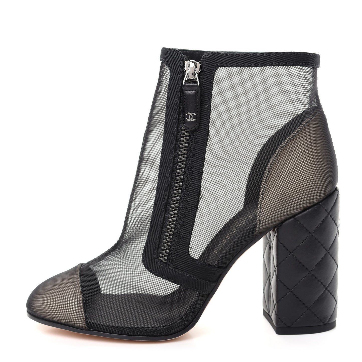 Mesh Grosgrain Cap Toe Short Boots 37.5 Beige Black
