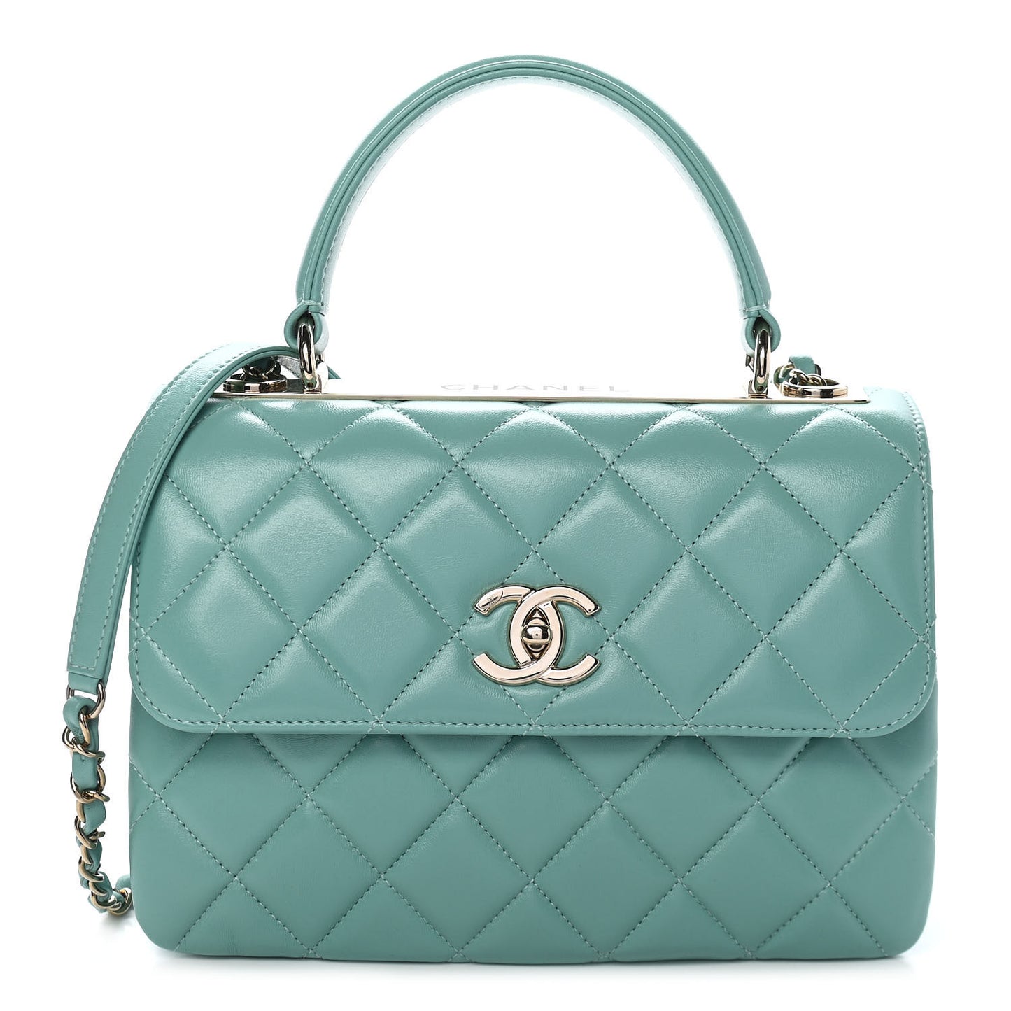 Lambskin Quilted Small Trendy CC Flap Dual Handle Bag Light Green