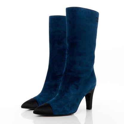 Chanel Suede Calfskin Satin Gabrielle Cap Toe Short Boots 35.5 Royal Blue Black 3 of 10