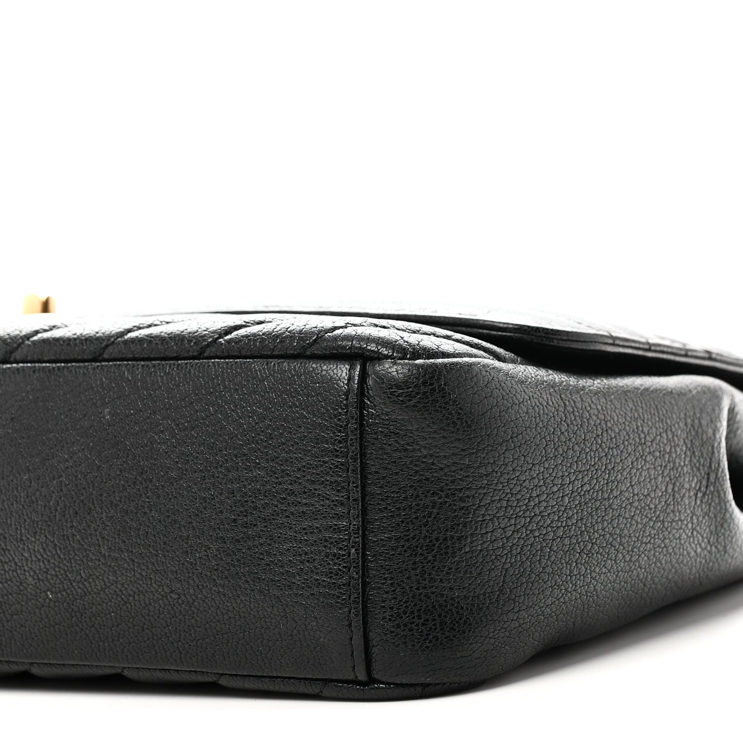 Shiny Goatskin Diagonal Quilted Large Flap Black