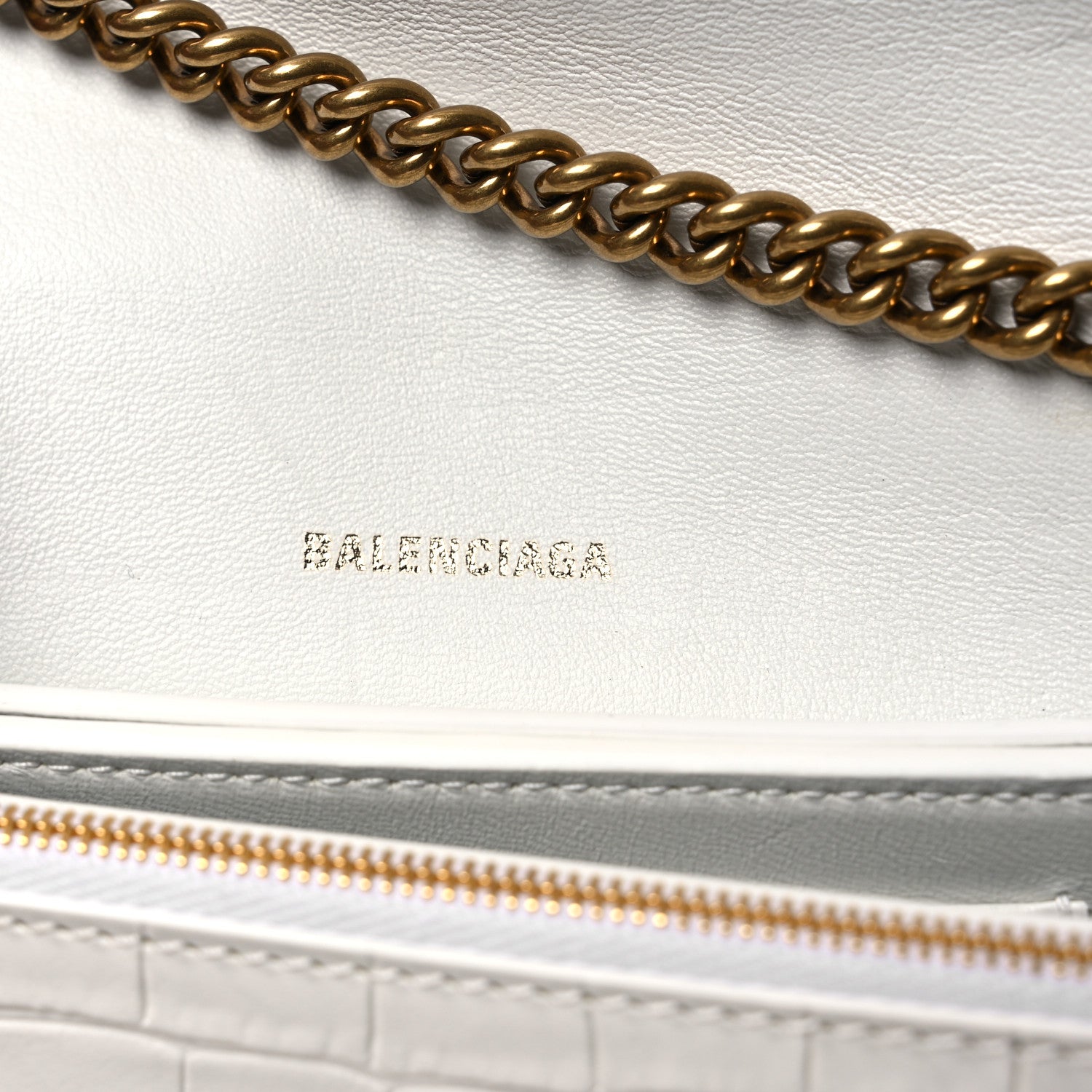Balenciaga Calfskin Crocodile Embossed Small Crush Chain Bag White 6 of 12
