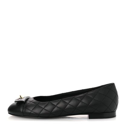 Chanel Calfskin Lambskin Quilted CC Cap Toe Ballerina Flats 36.5 Black 1 of 10