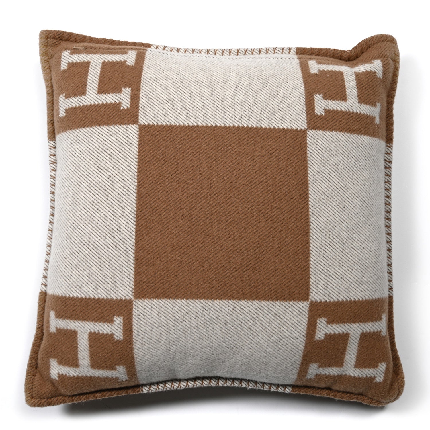 Hermes Wool Cashmere Avalon Pillow PM Ecru Camel 1 of 3
