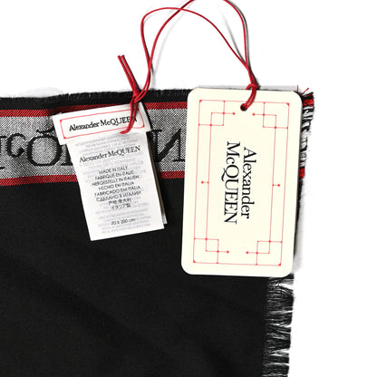 Alexander McQueen Wool Silk Selvedge Scarf Black Red 3 of 5