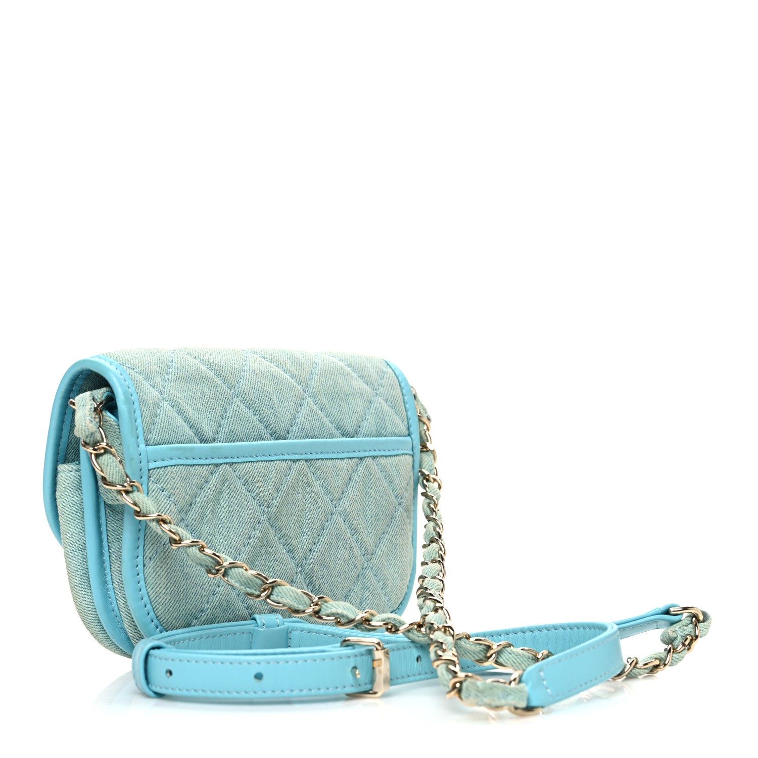 Chanel Denim Quilted Small Messenger Flap Neon Blue 3 of 10