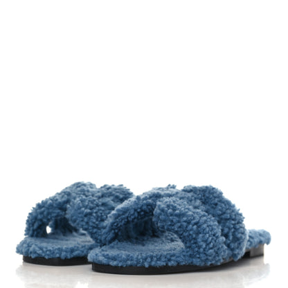 Hermes Woolskin Oran Sandals 35.5 Bleu 3 of 8