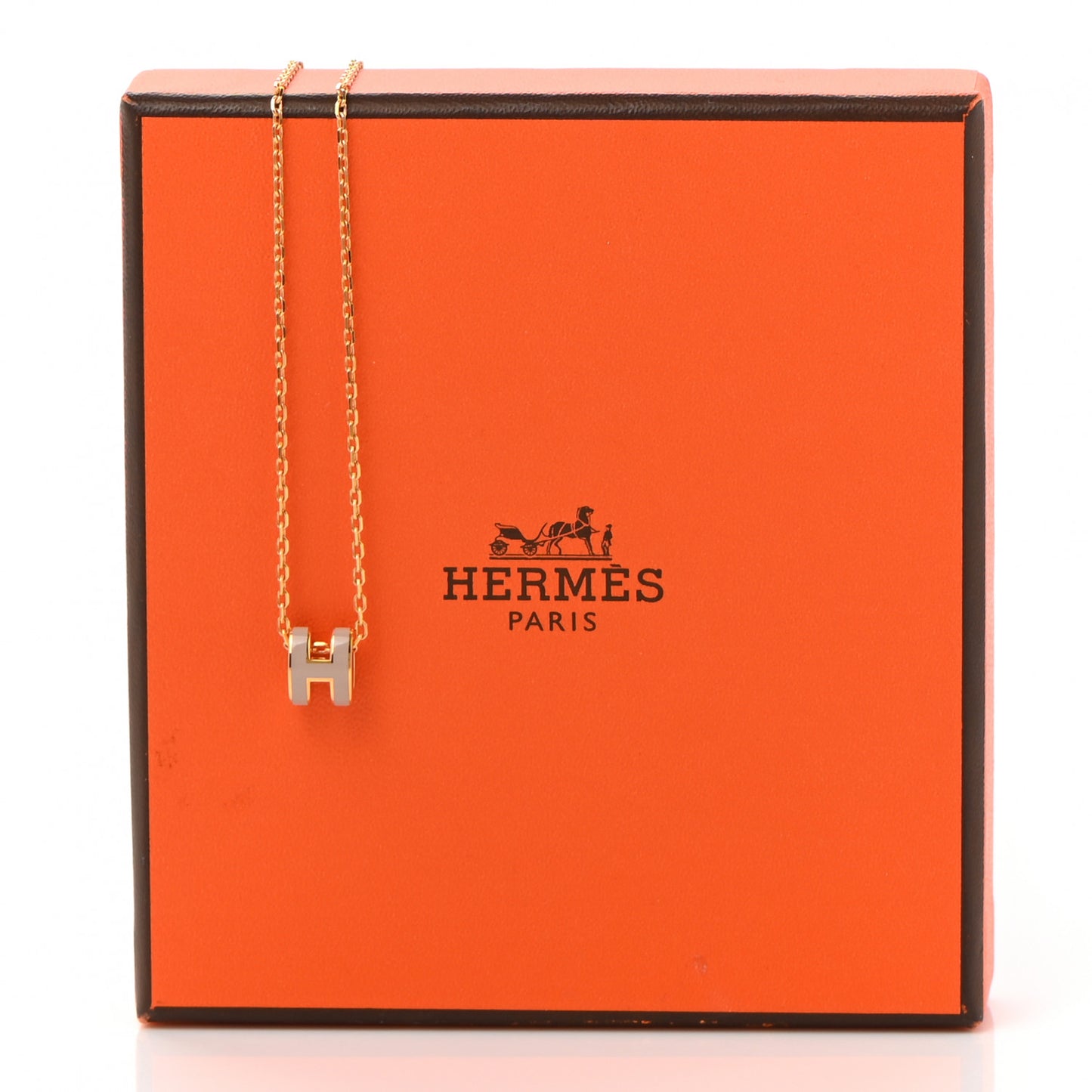 Lacquered Gold Mini Pop H Pendant Necklace Marron Glace