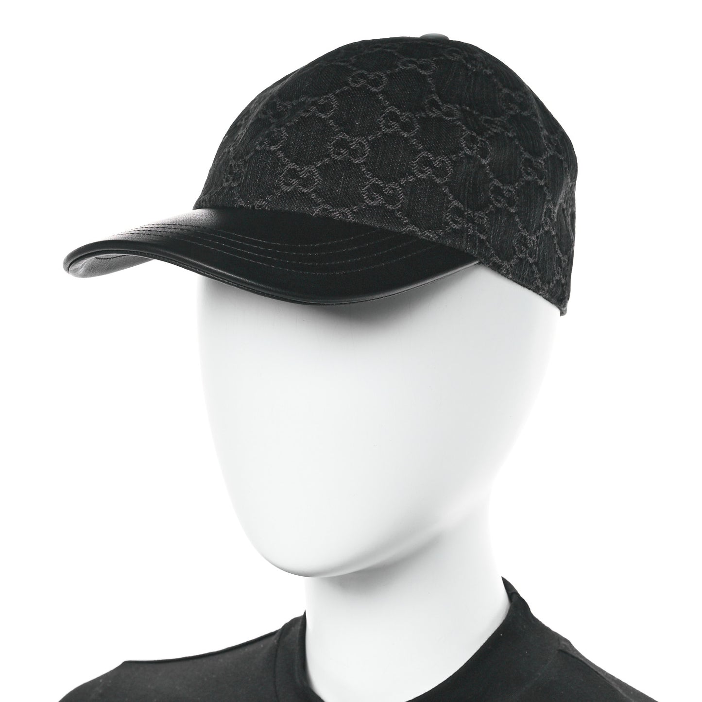 Denim Calfskin GG Monogram Baseball Hat S Black Grey