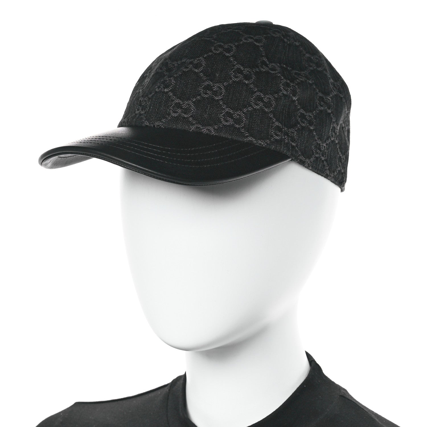 Gucci Denim Calfskin GG Monogram Baseball Hat S Black Grey 2 of 9
