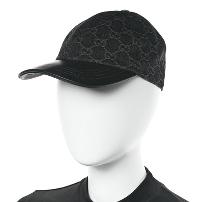 Gucci Denim Calfskin GG Monogram Baseball Hat S Black Grey 2 of 9