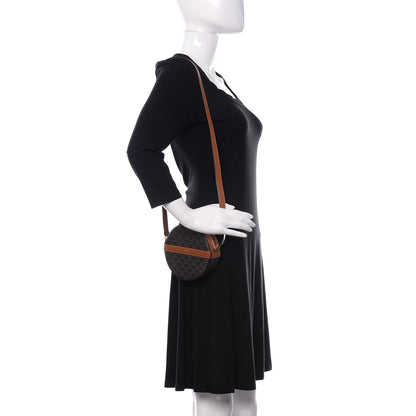 Celine Lambskin Triomphe Canvas Round Purse On Strap Black Tan 2 of 9