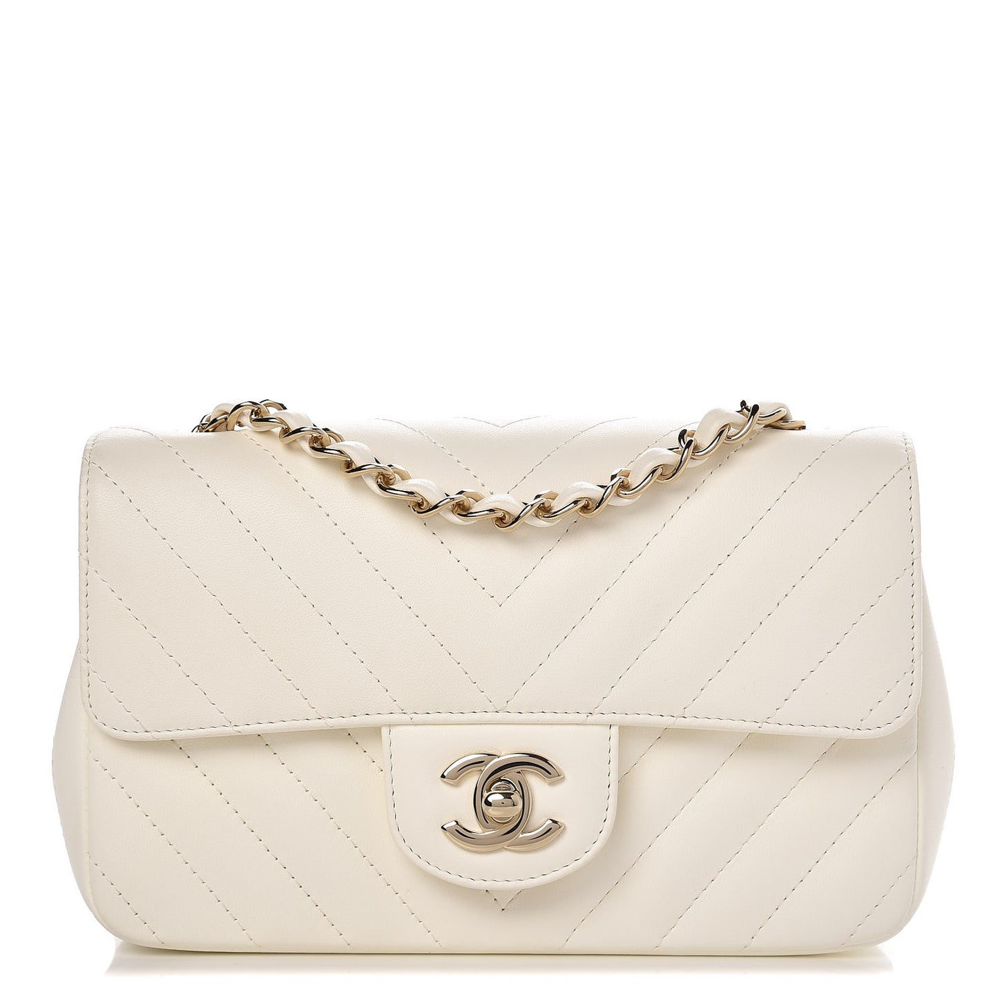 Lambskin Chevron Quilted Mini Rectangular Flap Ivory