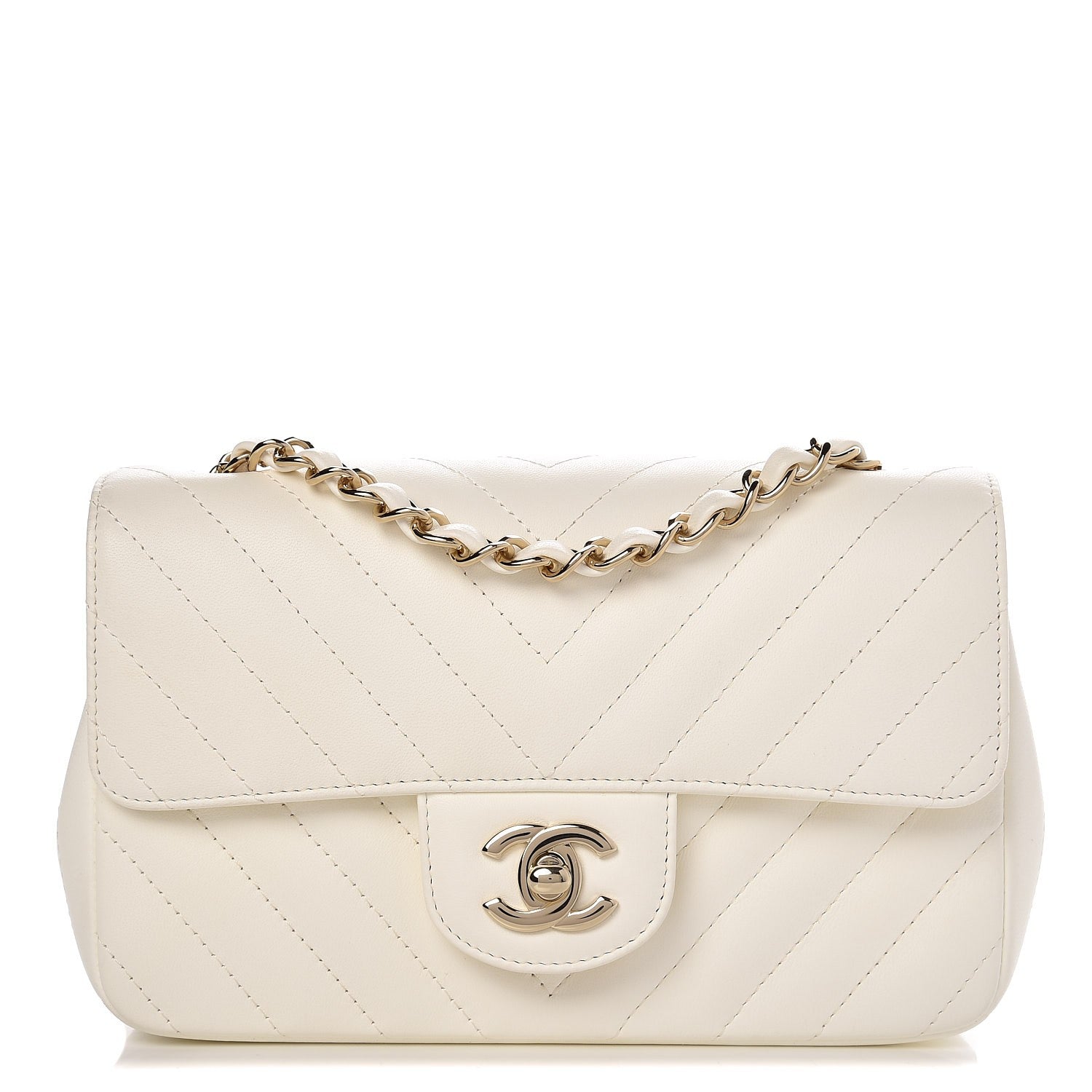 Chanel Lambskin Chevron Quilted Mini Rectangular Flap Ivory 1 of 10
