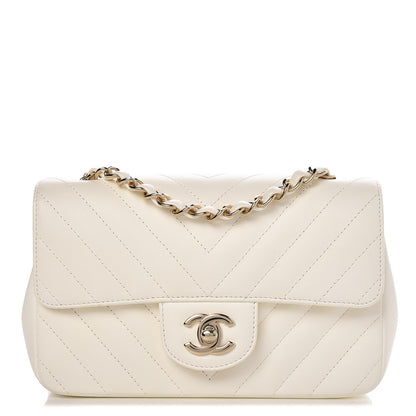 Chanel Lambskin Chevron Quilted Mini Rectangular Flap Ivory 1 of 10