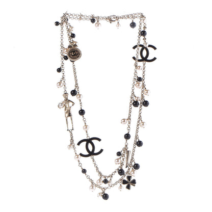 Chanel Pearl Beaded Enamel CC Coco Long Necklace Black Gold 3 of 9