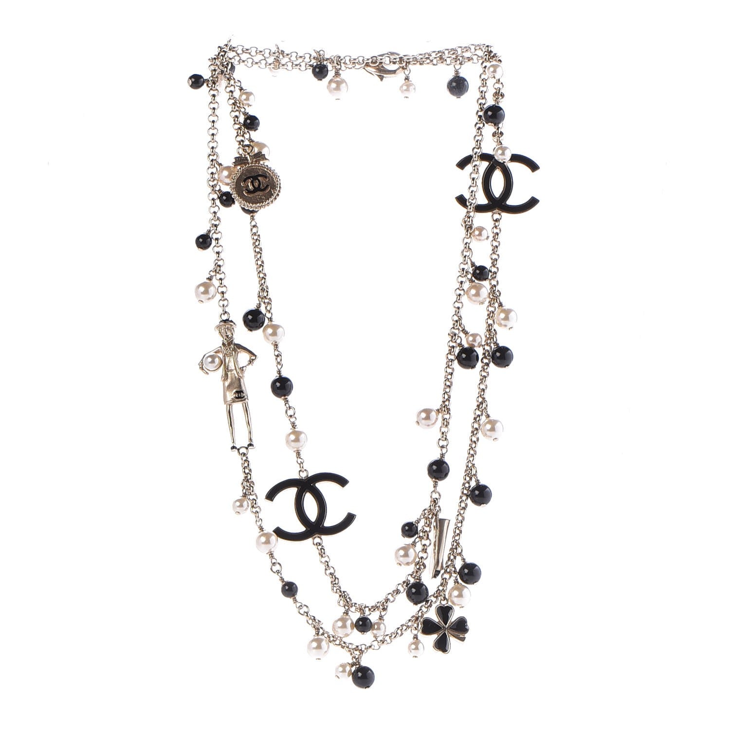 Chanel Pearl Beaded Enamel CC Coco Long Necklace Black Gold 3 of 9