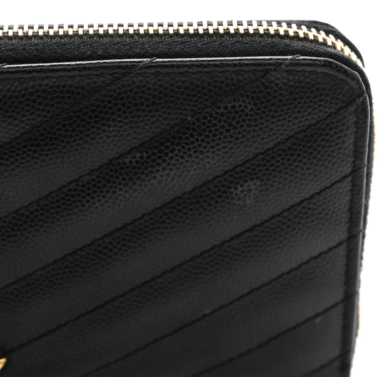 Saint Laurent Grain De Poudre Matelasse Chevron Monogram Zip Around Wallet Black 10 of 13