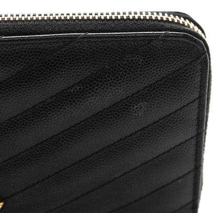 Saint Laurent Grain De Poudre Matelasse Chevron Monogram Zip Around Wallet Black 10 of 13