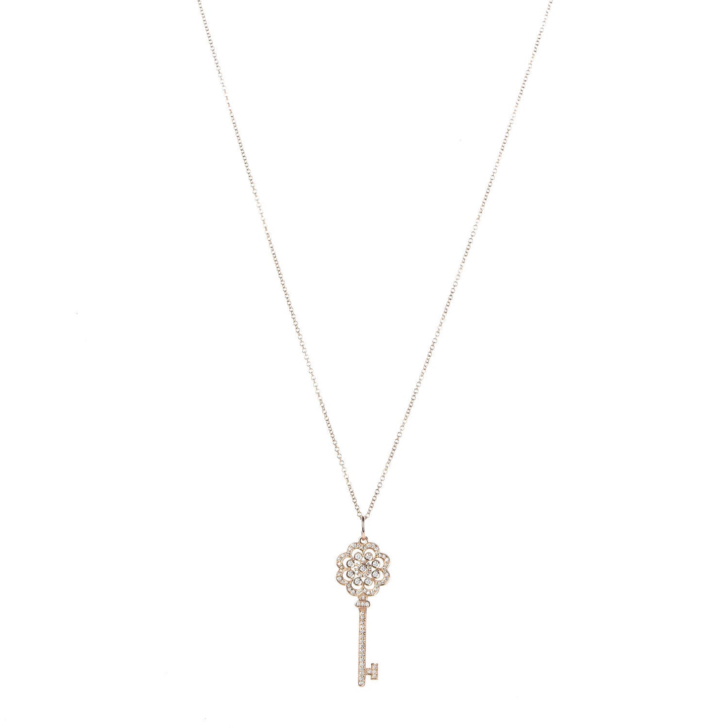 18K Yellow Gold Diamond Rose Key Pendant Necklace