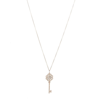Tiffany 18K Yellow Gold Diamond Rose Key Pendant Necklace 1 of 8