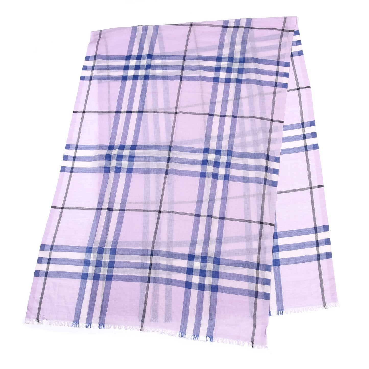 Wool Silk Gauze Giant Check Lightweight Scarf Pale Orchid