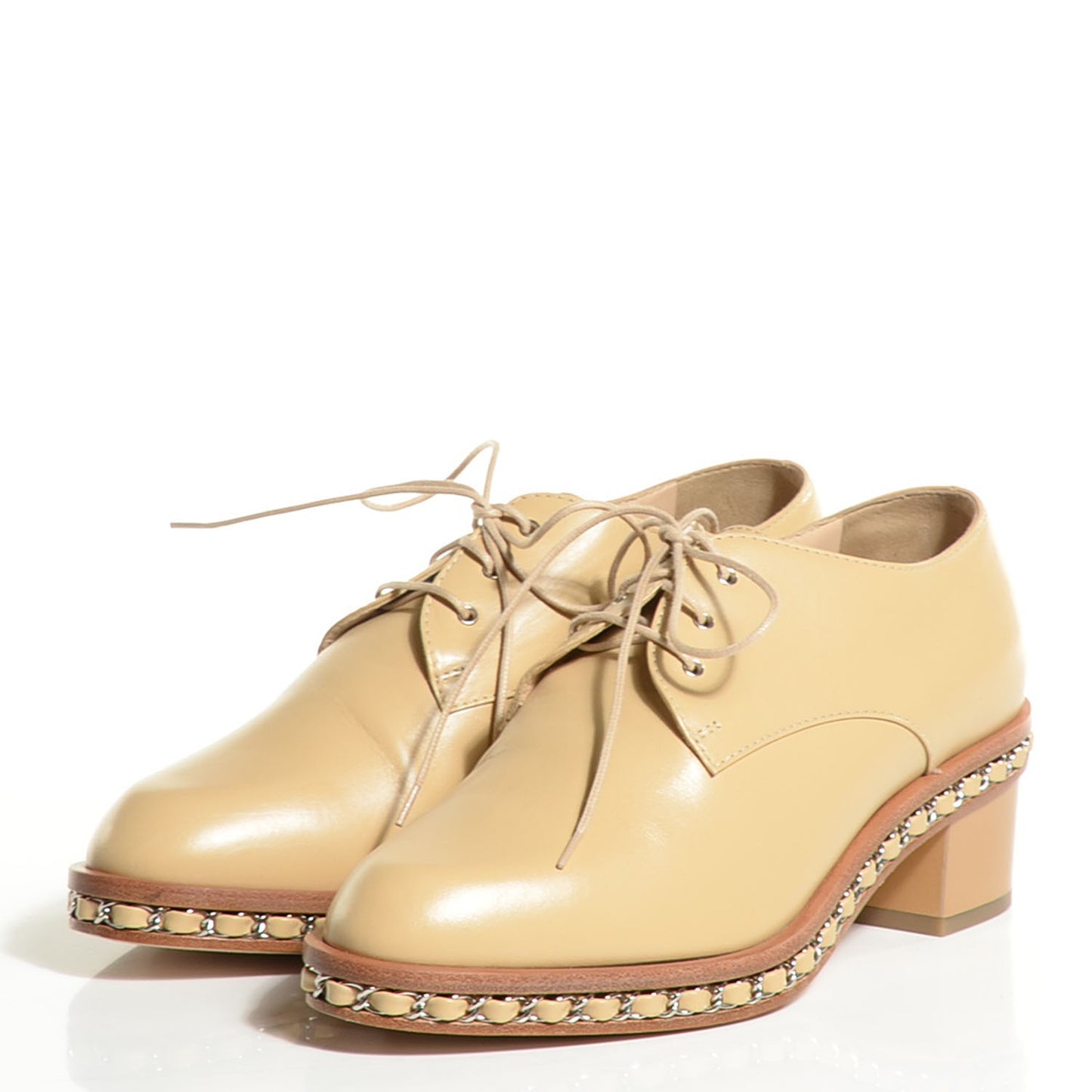 Calfskin Chain Lace Up Oxfords 38.5 Beige Clair