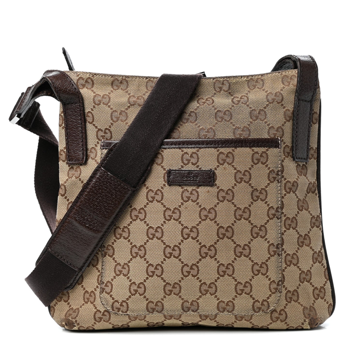 Monogram Flat Messenger Bag Beige Dark Brown