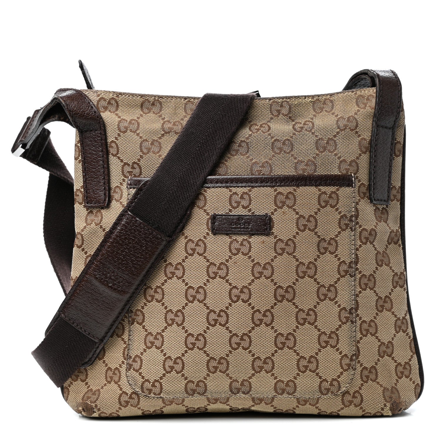 Gucci Monogram Flat Messenger Bag Beige Dark Brown 1 of 10